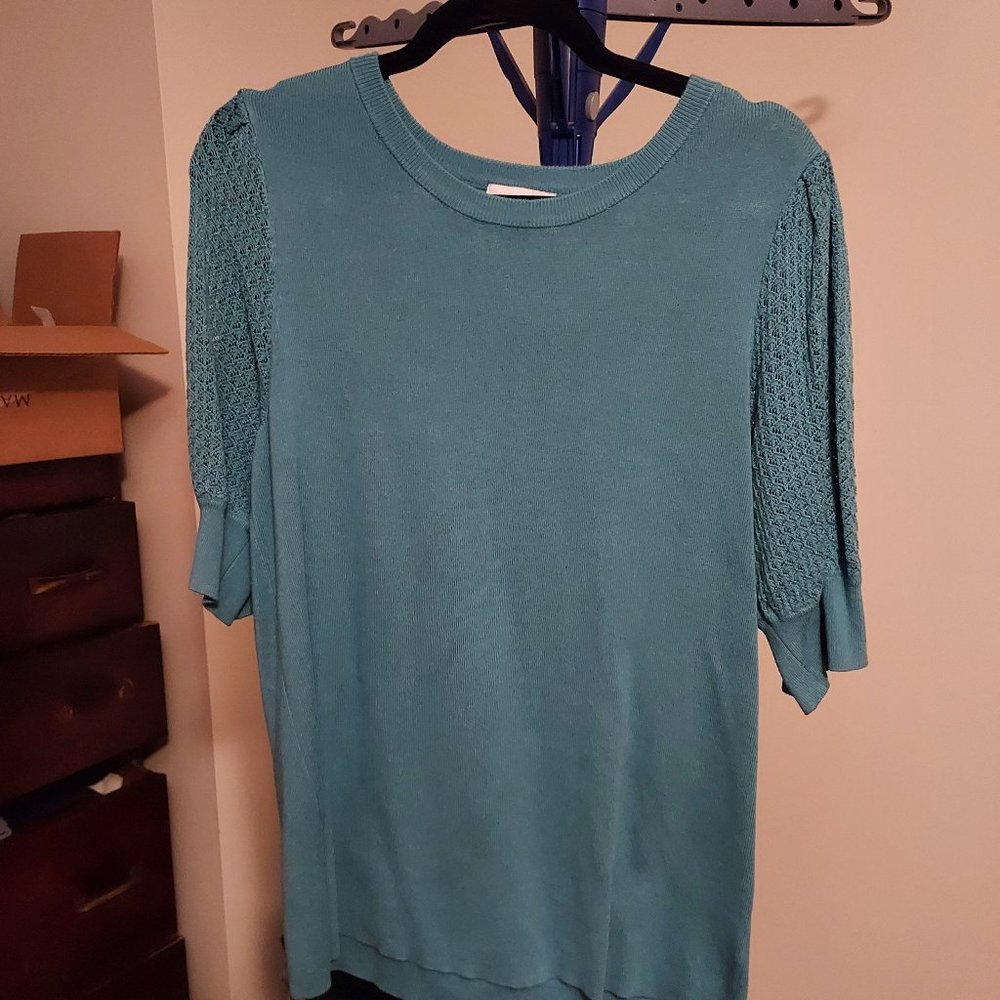 Molly & Isadora Teal Short Sleeve Sweater - Size 1X - NWOT